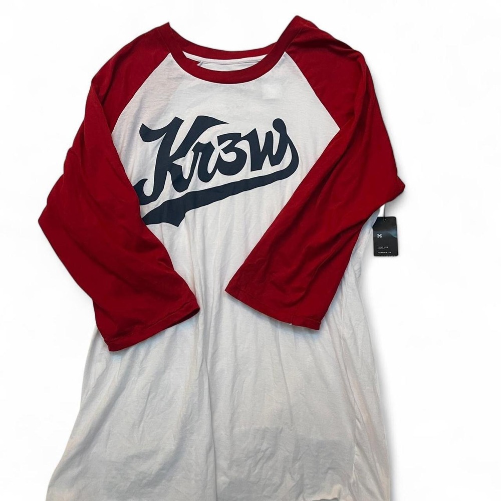 KR3W Ballpark Premium Raglan T-Shirt Mens XL White Red 3/4 Sleeve K56027 NEW